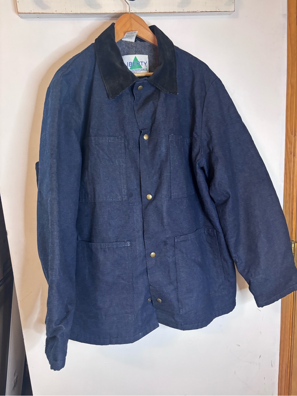 Liberty Rugged Navy Denim Blanket Lined Chore Jacket with Corduroy Collar